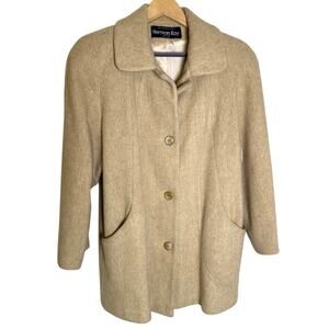 VTG Herman Kay Wool Blend Peter Pan Collar Beige Mid Length Coat Women 12 Petite